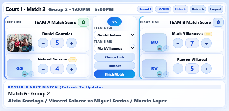 BITPOS PIKOLBOL OpenPlay mobile scoring screen